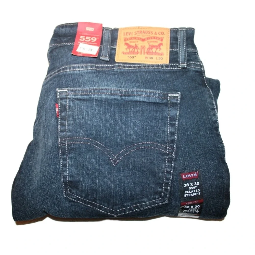 Levis 559 Jeans Mens 38x30 Blue Denim Relaxed Fit Straight Leg Dark Stone Wash